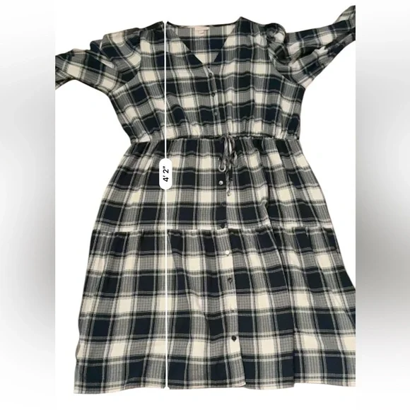Knox Rose Green & Ivory Plaid Button-Front‎ Long Sleeve Midi Dress Sz 2X Plus - Picture 15 of 16